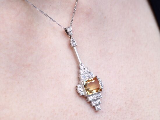 Citrine Platinum Pendant Closeup Detail
