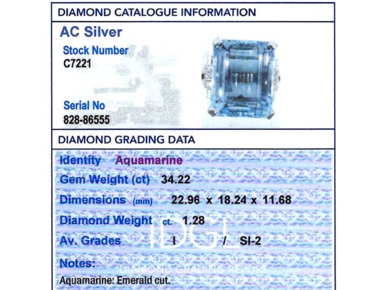 Large Aquamarine Cocktail Ring grading card