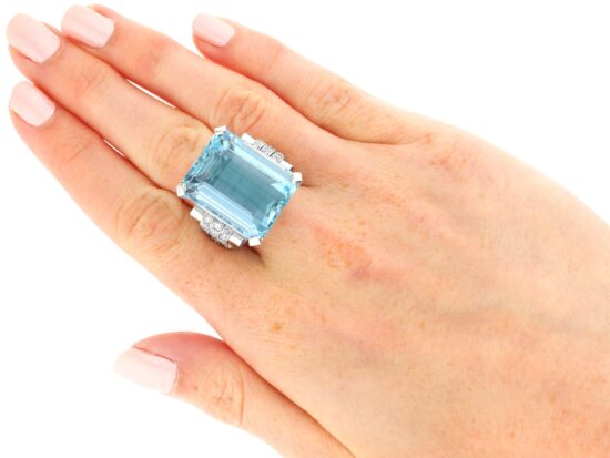 Large Aquamarine Cocktail Ring wearing