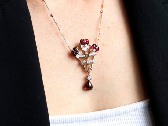 garnet moonstone pendant wearing