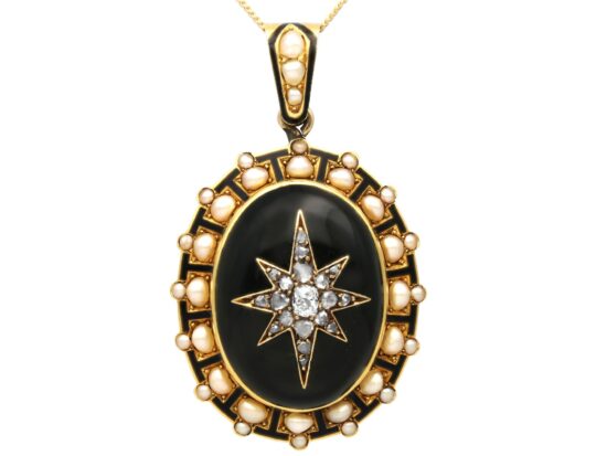 Victorian Seed Pearl Pendant with Onyx