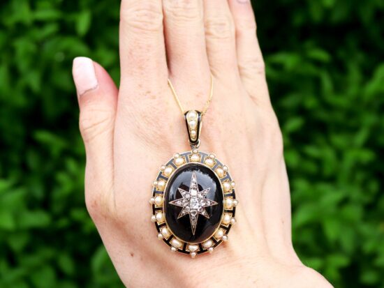 Victorian Seed Pearl Pendant with Onyx outside