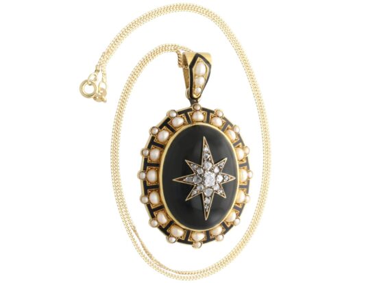 Victorian Seed Pearl Pendant with Onyx