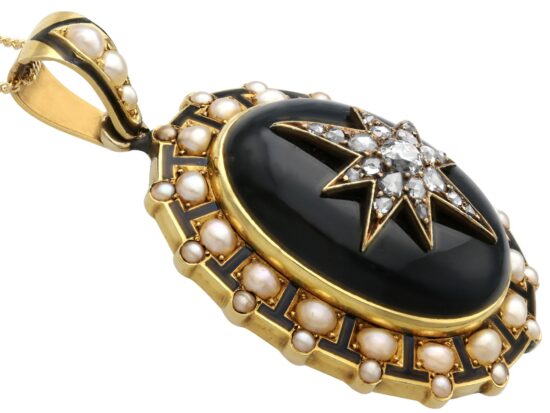 Victorian Seed Pearl Pendant with Onyx