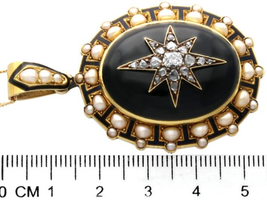 Victorian Seed Pearl Pendant with Onyx size