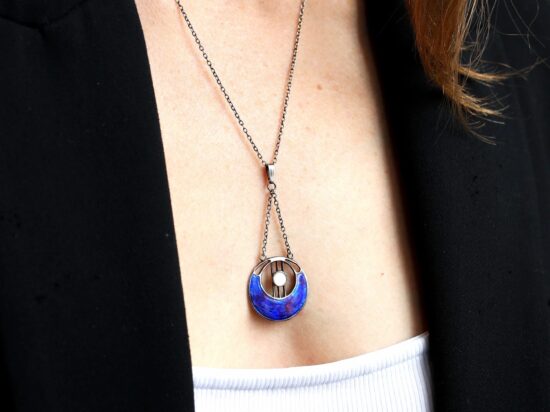 enamel and pearl pendant wearing