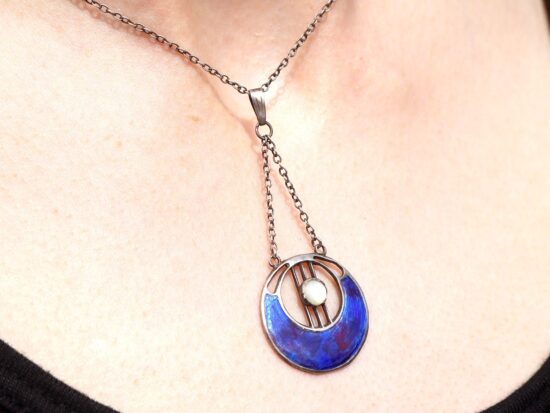 Silver and Enamel Pendant Necklace wearing