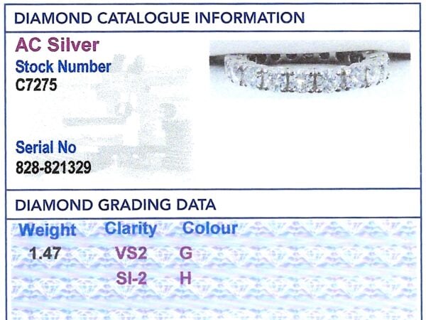 Full Diamond Eternity Ring White Gold grading card