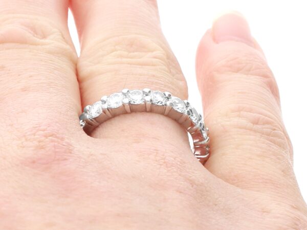 Vintage Diamond Claw Set Full Eternity Ring on finger