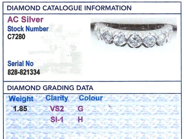 Size L Diamond Eternity Ring grading card