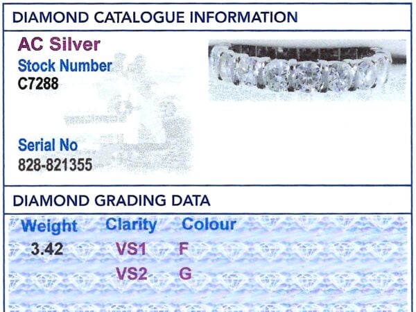 18k white gold diamond eternity ring grading card