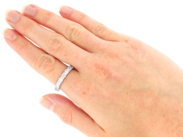 18k white gold diamond eternity ring wearing