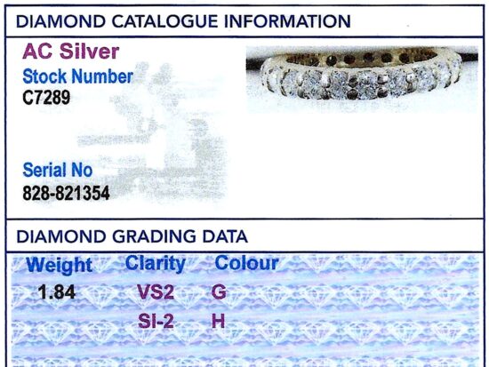 Diamond Eternity Ring Size H 1/2 grading card