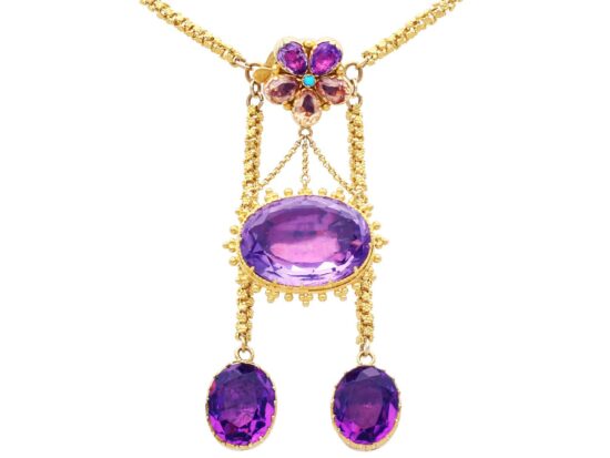 Victorian Amethyst Drop Necklace Front