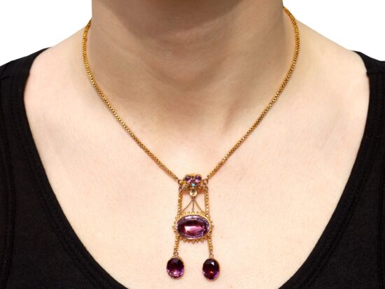Wearing Victorian Amethyst Necklace Closeup