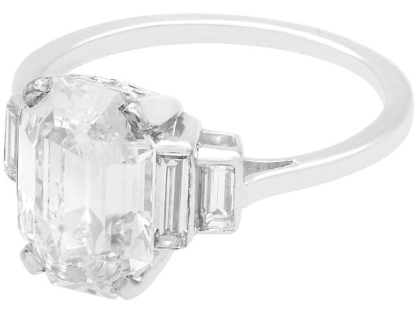 emerald cut diamond ring in platinum art deco style