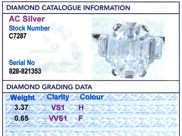 platinum emerald cut diamond grading card