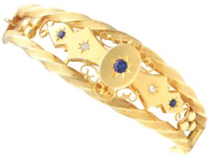 Antique Sapphire Diamond Yellow Gold Bangle