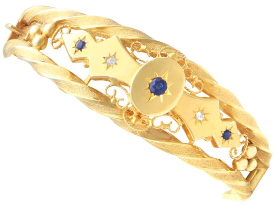 Antique Sapphire Diamond Yellow Gold Bangle