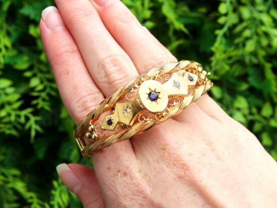 Sapphire Diamond Antique Gold Bangle