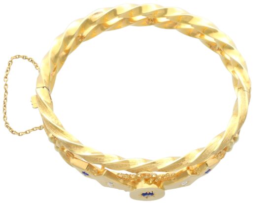 Antique Gold Sapphire Bangle Front
