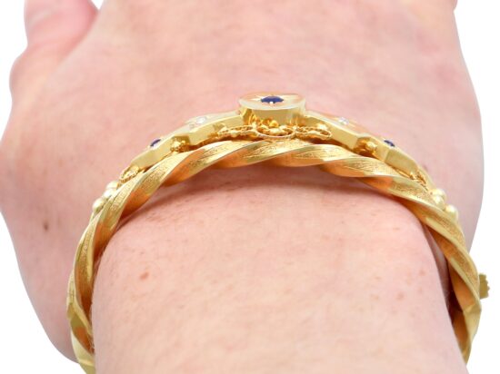 Sapphire Diamond Bangle Worn Close Up