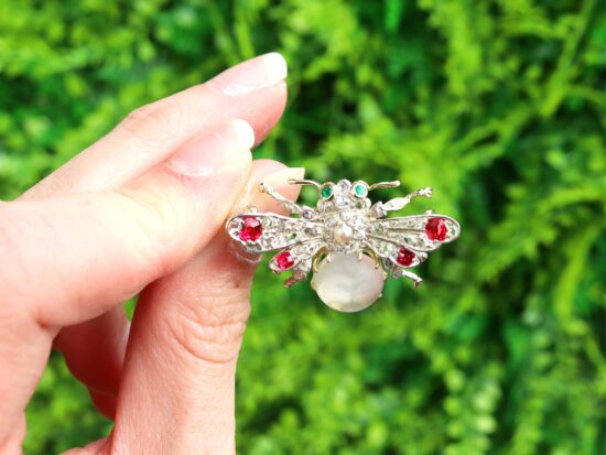 Antique Bug Brooch with Gems outside