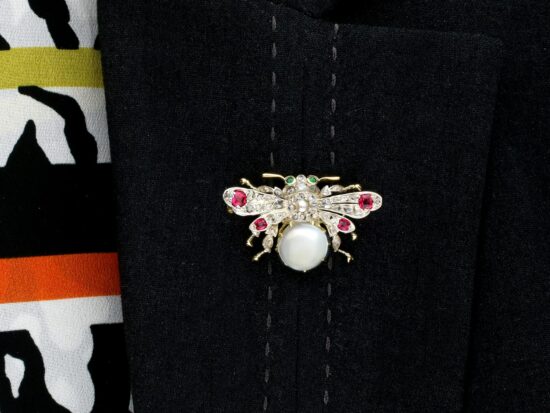 Antique Bug Brooch with Gems wearing