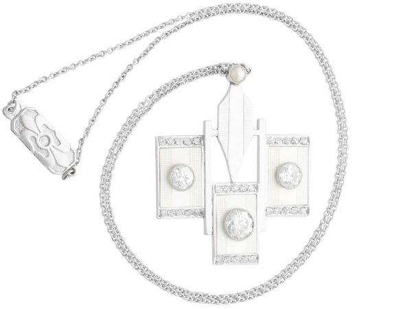 Mother of Pearl and Diamond Necklace on white gold chain