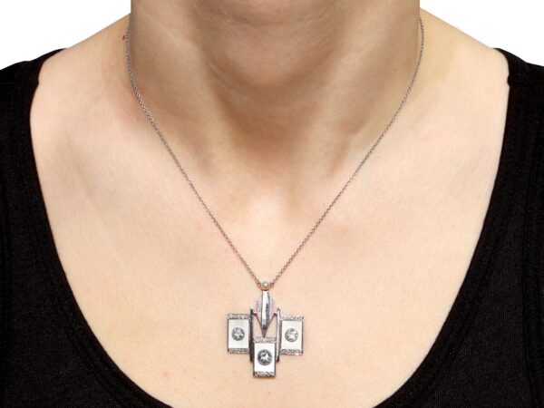 Mother of Pearl Necklace Art Deco Style on neck