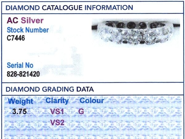 c7446 white gold eternity ring for women grading card