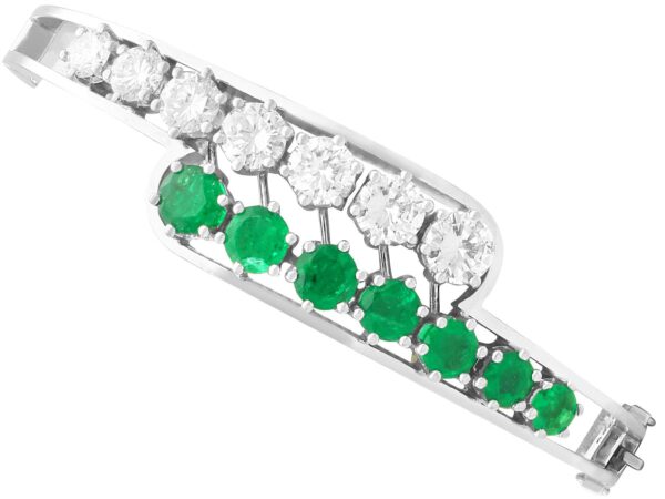 Vintage Emerald Diamond White Gold Bangle