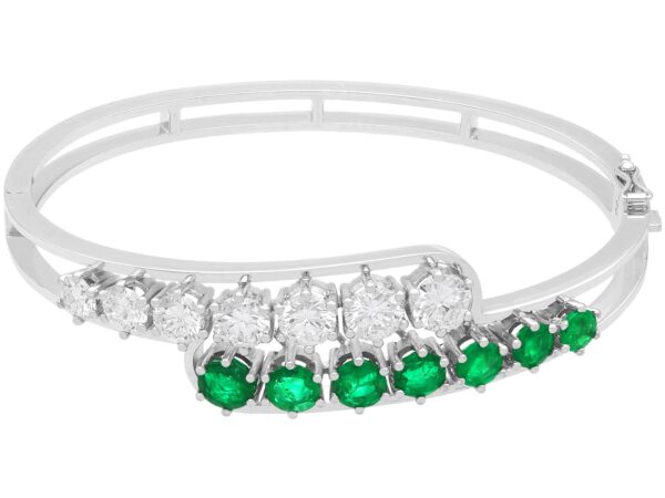 Emerald Diamond White Gold Bangle Front