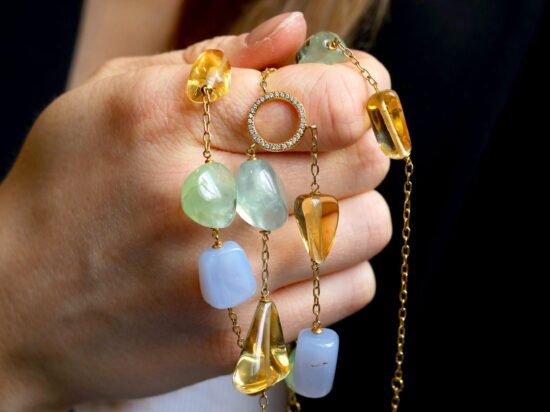 citrine quartz diamond necklace
