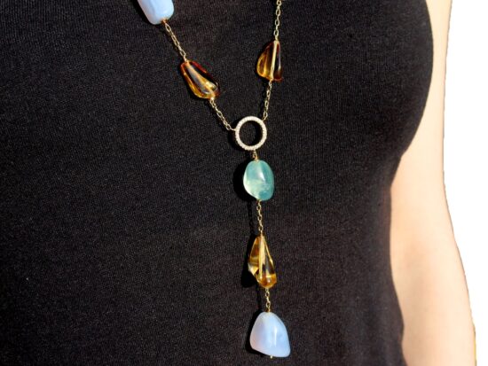 Wearing Vintage Gemstone Necklace Closeup