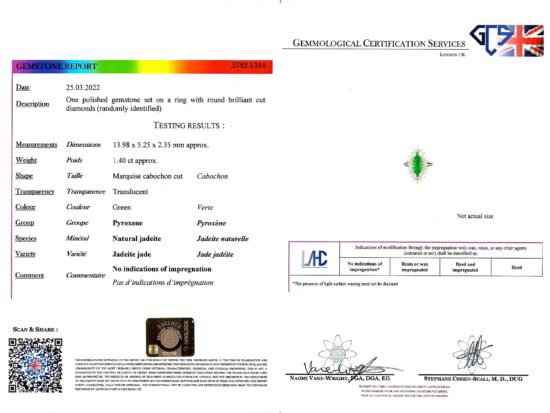 GCS Jadeite Certificate Card