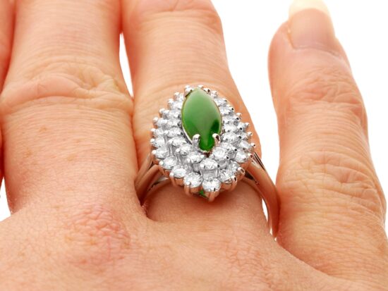 Antique Jade Cocktail Ring On Finger