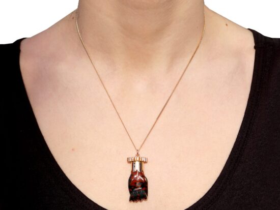 Antique Yellow Gold Carnelian Pendant wearing