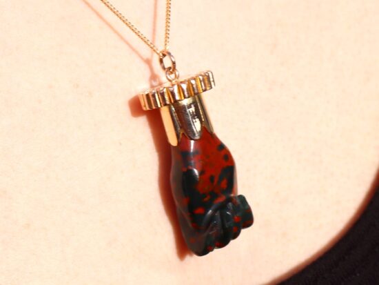 Antique Yellow Gold Carnelian Pendant wearing