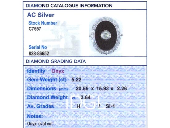 Vintage Onyx and Diamond Ring grading card