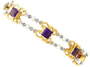 Edwardian Amethyst Pearl Yellow Gold Bracelet