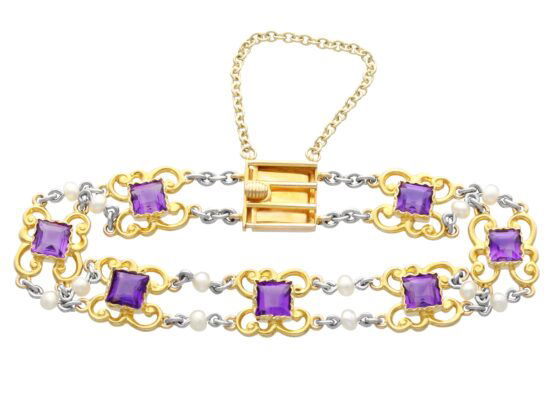 Antique Amethyst Pearl Gold Bracelet