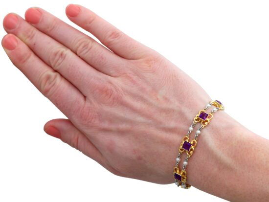 Amethyst Pearl Bracelet On Wrist