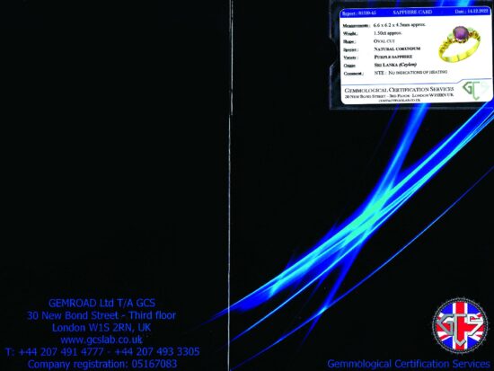 Ceylon Sapphire Certificate Detail Shot