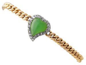 Antique Chrysoprase Diamond Gold Heart Bracelet
