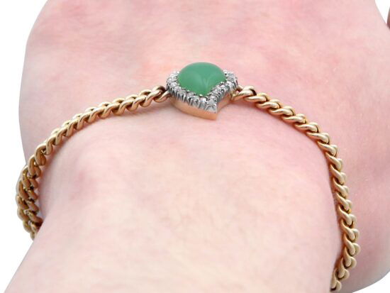 Chrysoprase Diamond Bracelet Worn Close Up