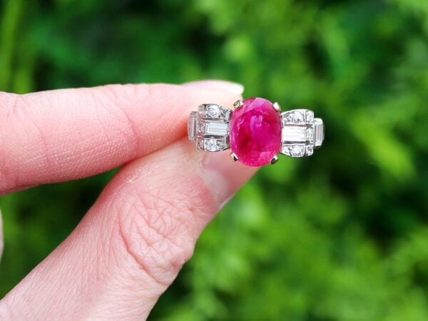 art deco Burmese ruby ring outside