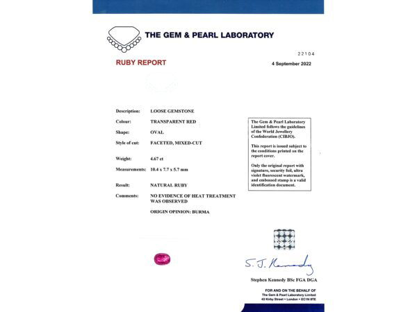 art deco Burmese ruby ring grading certificate