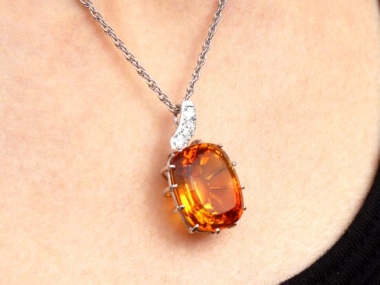 Citrine Pendant Being Worn Closeup