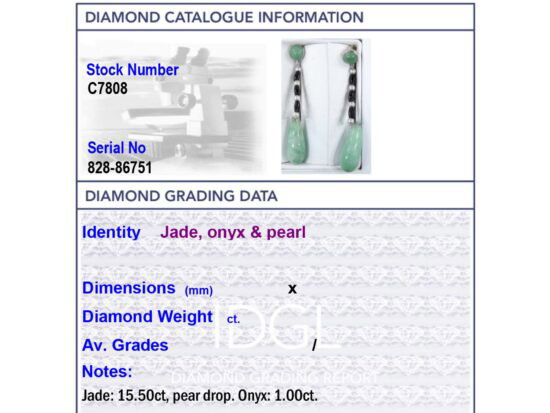 Jade Drop Earrings with Onyx grading card
